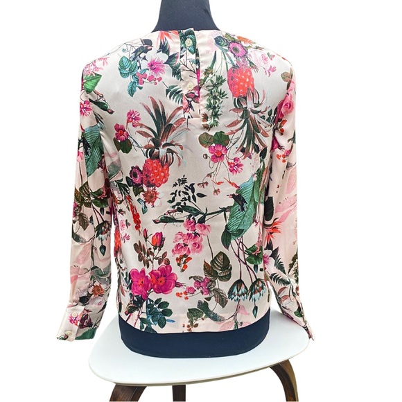 PINK FLORAL BANANA REPUBLIC BLOUSE LONG SLEEVE BUTTON-FRONT BOHO CHIC XS - Picture 5 of 13